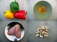Poulet aux �pices,  poivrons et noix de cajou