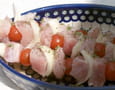 Brochettes de perche, fleur de thym et riz printanier
