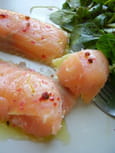Gros raviolis ti�des au saumon et ch�vre frais