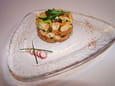 Tartare de saumon fum� crevette et avocat au citron et piment d Espelette