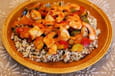 Po�l�e aux l�gumes fondants, quinoa et crevettes