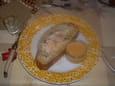 Coulibiac de saumon, bisque de crevette