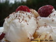 Pavlovas framboises, mangue et bananes