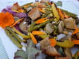 Salade de f�ves et d aubergines aux cro�tons aill�s