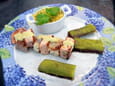 Brochettes de  poissons au caviar d aubergine