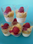 Verrine chocolat blanc coco, passion et framboise