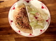 Cr�pe aux c�pes et jambon, salade verte
