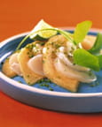 Carpaccio de St-Jacques et melon philbon � l huile