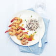 Brochette de gambas au vinaigre de fruits de la passion