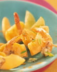 Brochettes de melon philibon, banane plantain et gambas