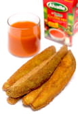 Soupe Froide de Poivron Doux & �pices Alvalle accompagn�e de beignets andalous d aubergines � l huile d olive