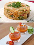 Gazpacho et son risotto au chorizo et parmesan