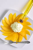Carpaccio de mangue et �mulsion d�huile d�olive � la vanille