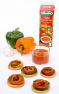 Les mini tartes Tatin piment�es de poivrons grill� marin�s � l huile d olive et mon Gazpacho Alvalle