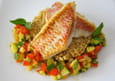Rouget, l�gumes croquants et boulgour au chorizo
