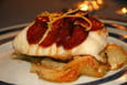 Dos de cabillaud en �caille de chorizo, fondue de fenouil