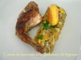 Cuisse de lapereau r�tie, paillasson de l�gumes