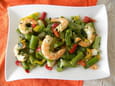 Fricass�e d asperges, poivrons, crevettes