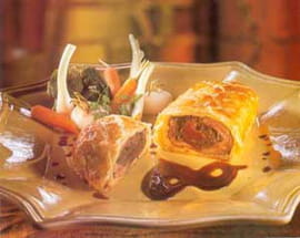 Filet d�agneau fourr� en cro�te et l�gumes