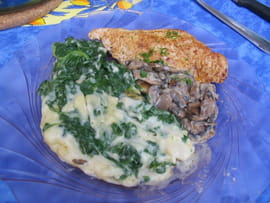 Escalopes � la cr�me et son gratin d��pinards