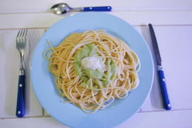 Spaghettis et pesto au basilic