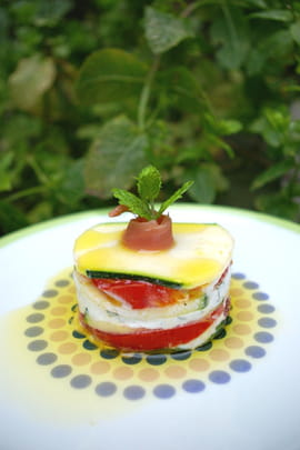Millefeuille de jambon de Vend�e, courgette, ch�vre