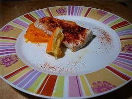 Dos de colin tandoori, pur�e de carottes � l orange
