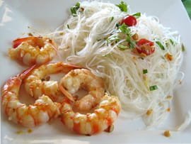 Vermicelles de soja et gambas en chaud-froid