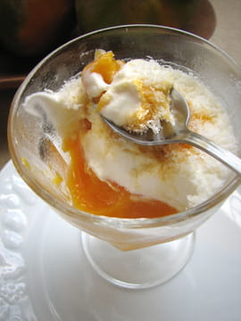 Verrine mangue-passion-coco, caramel au citron vert