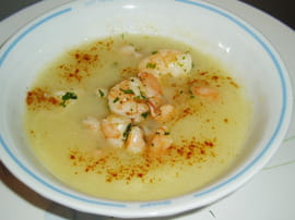 Velout� de c�leri-rave aux crevettes