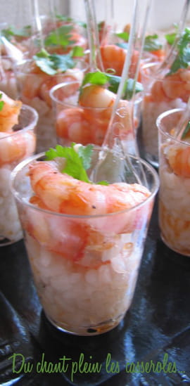 Verrines de crevettes ail-gingembre, riz vinaigr�