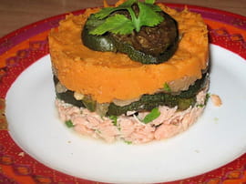 Mille-feuille de saumon, courgette et patate douce