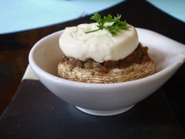 Champignon � la confiture d oignon, fromage frais