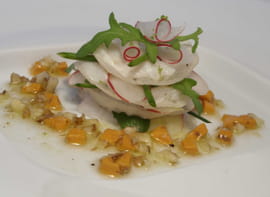 Mille-feuille de Saint-Jacques, radis, citron vert