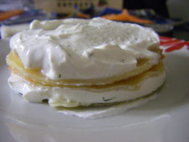 Mille-feuille de lasagnes au ch�vre et saumon fum�