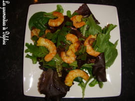 Salade de jeunes pousses et ses crevettes au curry
