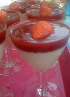Panna cotta l�g�re et v�g�tale, coulis de framboises
