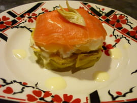 Mille-feuille coeur coulant saumon artichaut