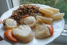 Saint-Jacques aux salsifis et au quinoa rouge