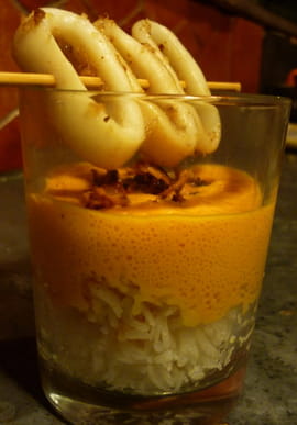 Calamars � l ail tha�, espuma tomate-poivron