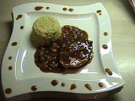 Porc aux cacahu�tes, riz saut�