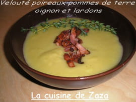 Soupe poireaux, pommes de terre, oignons et lardons