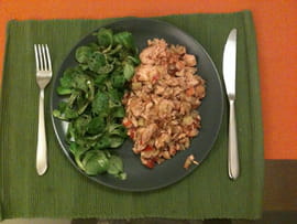 Eminc� de saumon et crevettes sur lit de pommes de terre
