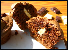 Muffins chocolat noisette, coeur de chocolat blanc