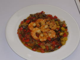 Poivrons tricolores aux crevettes