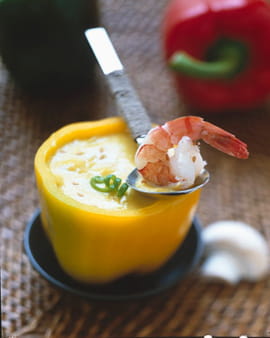 Gaspacho glac� de poivrons aux crevettes 