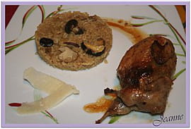 Cailles vin blanc risotto aux champignons des bois