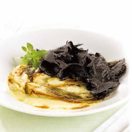 Gratin de chicons caram�lis�s aux trompettes et Comt�