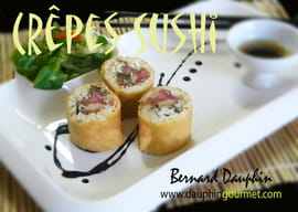 Cr�pe sushi, foie gras, carpaccio noisettes