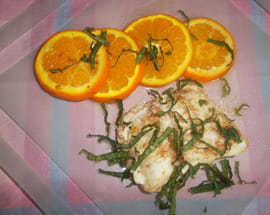 Filets de loup � l orange, au garam masala et � la bourrache